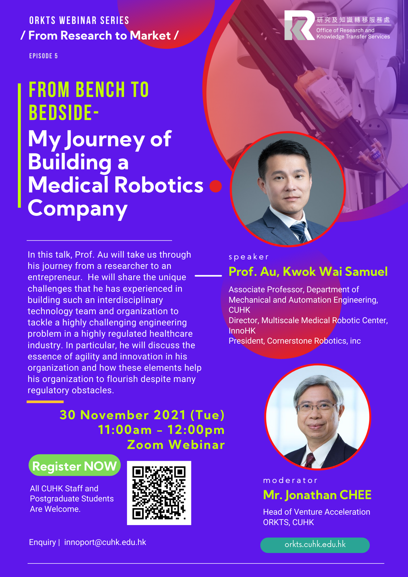ORKTS Webinar Series | From Bench to Bedside: My Journey of Building a Medical Robotics Company